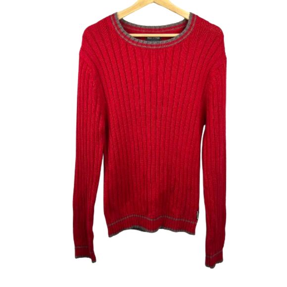 NWT Marc O' Polo Mens Red & Gray Knit Cotton Crewneck Sweater Size L -$110 - Picture 1 of 6